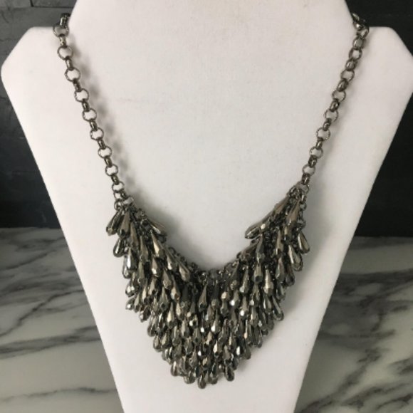 Black Hematite Necklace, Multi-Strand Bib Necklace, Faceted Stones, 18 inches - Picture 7 of 8